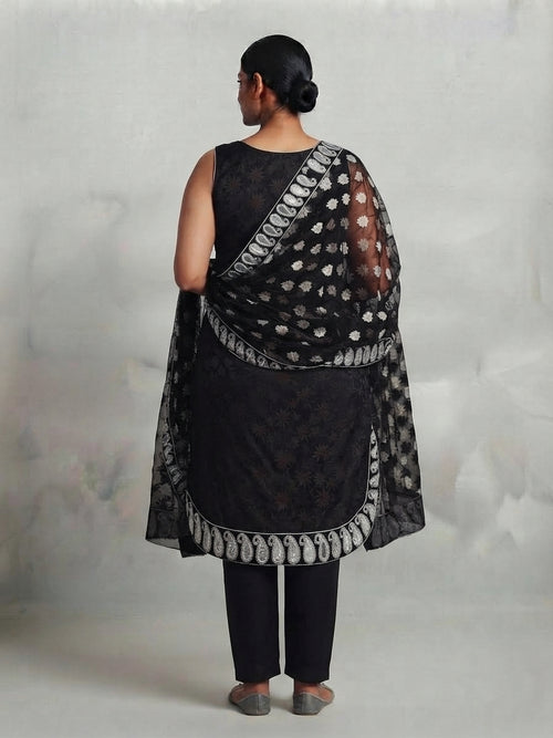 Black Churi Pyjami Suit with Silver Embroidery - 0100