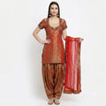 Red Crinkled Tissue Salwar Kameez with Sequin Embroidery - 0003