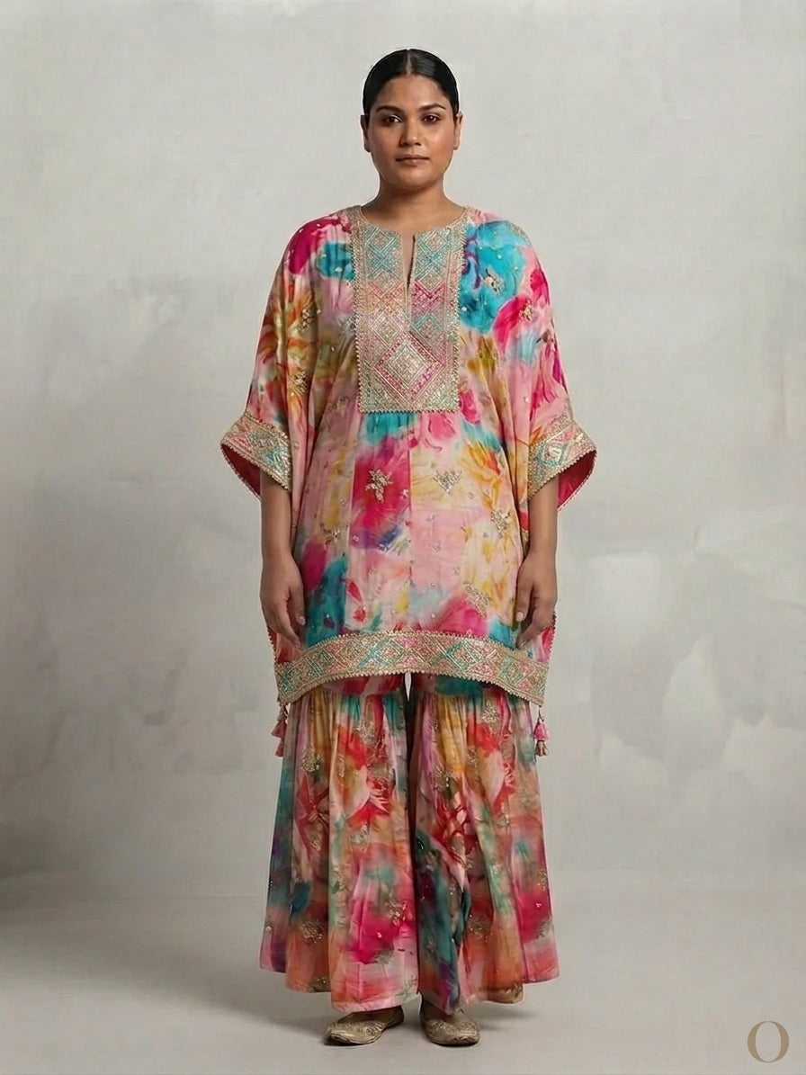Tie-Dye Sharara Suit with Sequins - 0080