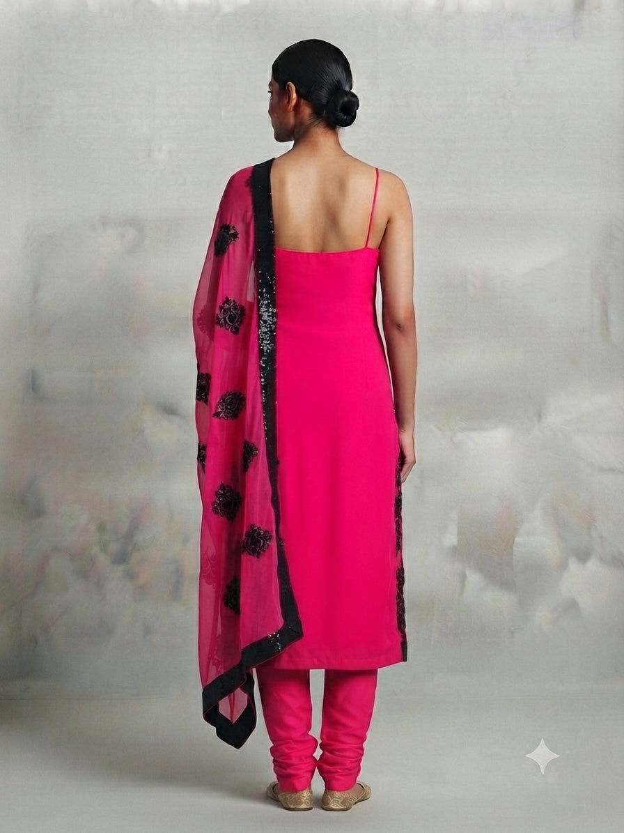 Fuchsia Pyjami Suit with Black Beadwork - 0043