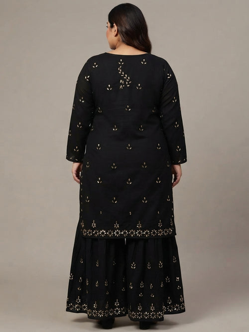 Black Cotton Sharara Set with Gotta Work - 0102