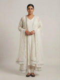 Cream Net Jacket Set with Stone Work - 0071