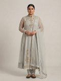 Silver Sequinned Silk Pajami Set with Jacket - 0072