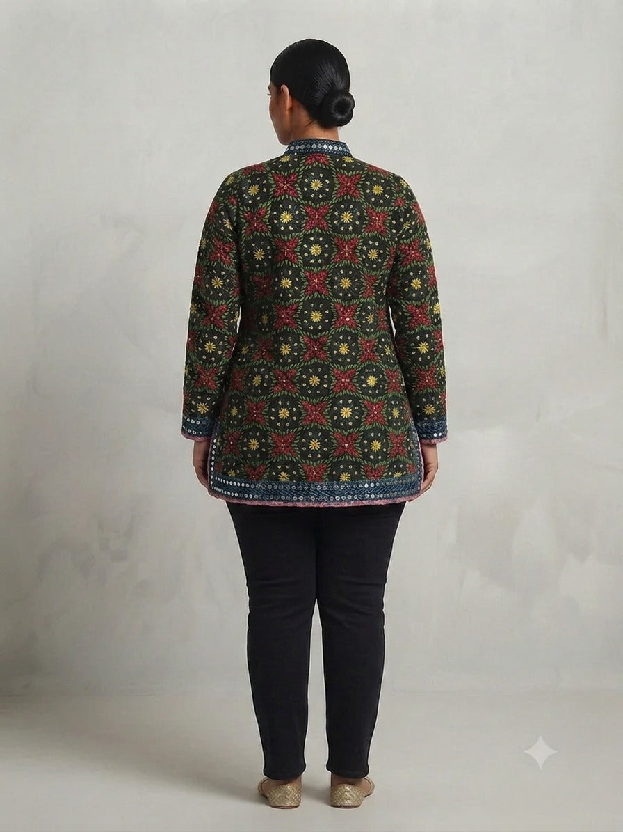 Georgette Phulkari Embroidered Jacket Kurta - 0075