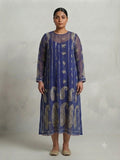 Navy Blue Georgette Outfit with Silver Gotta Work - 0076