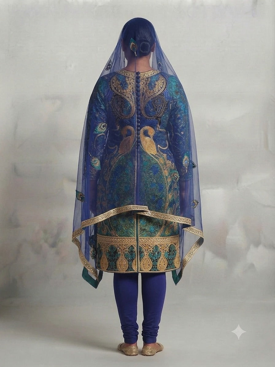 Embroidered Peacock Suit with Pajami - 0092