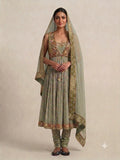 Sage Green Banarasi Anarkali Set with Dupatta - 0042