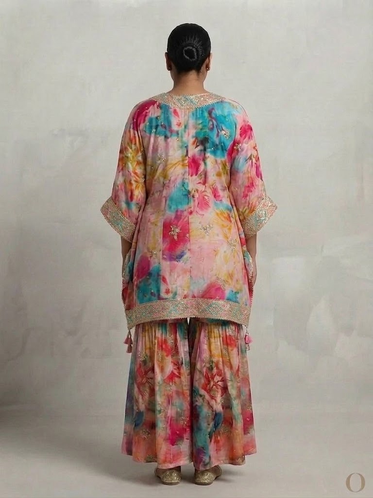 Tie-Dye Sharara Suit with Sequins - 0080
